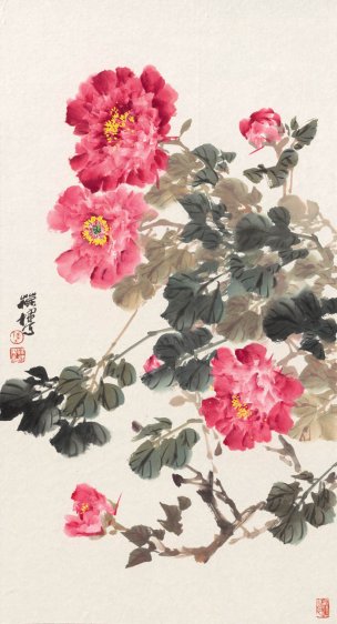 近现代 陈葆棣 红艳 48×90[花鸟]