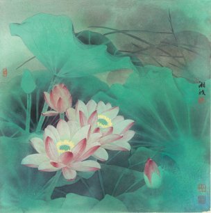 近现代 陈湘波 荷塘惊艳-X 66×66[花鸟]