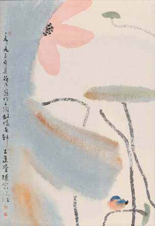 近现代 陈家冷 荷花图轴 59x86[花鸟]