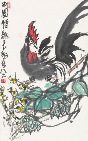 近现代 陈大羽 雄鸡图轴 59x95[走兽]