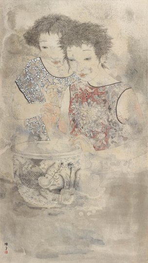 近现代 陈子 观鱼-S 24×42[人物]