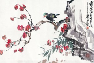 近现代 萧平 枫叶小鸟 67x45[花鸟] 