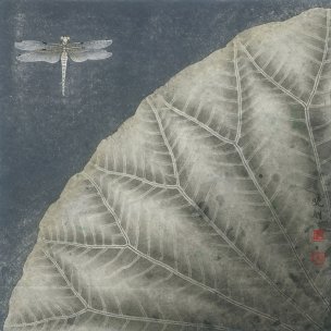 近现代 李晓明 工笔蜻蜓荷叶 53x53[花鸟]