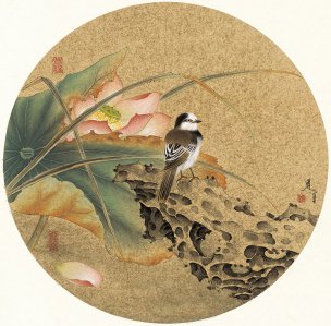 近现代 张建军 团扇小鸟10幅-07-43x43[花鸟]