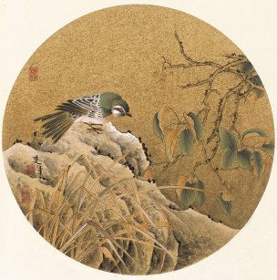 近现代 张建军 团扇小鸟10幅-09-43x43[花鸟]
