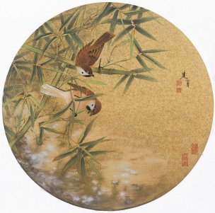近现代 张建军 团扇小鸟10幅-04-43x43[花鸟]