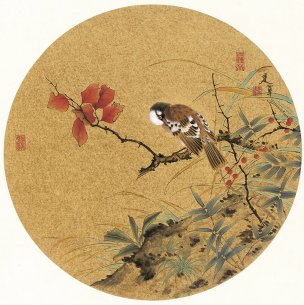 近现代 张建军 团扇小鸟10幅-03-43x43[花鸟]