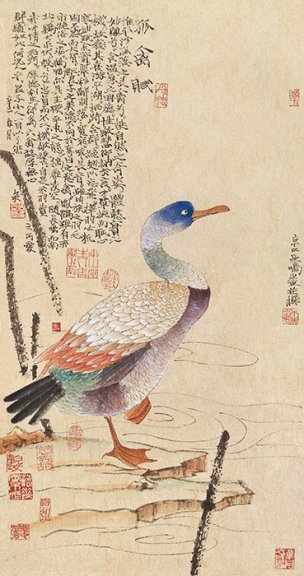 近现代 周亚鸣 孤禽图[花鸟]