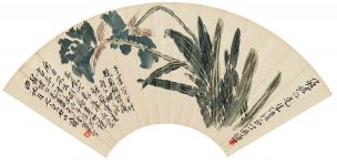 近现代 齐白石 蝴蝶兰扇面 纸本 49x24[花鸟]