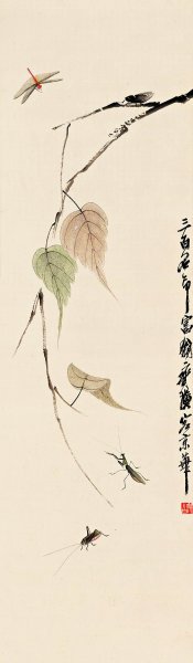 近现代 齐白石 贝叶草虫-OK 40x135[花鸟]