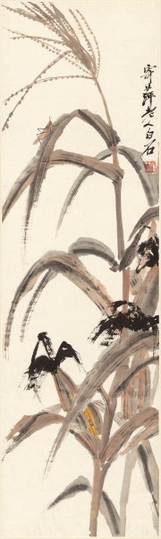 近现代 齐白石 玉米蚱蜢 33x110[花鸟]