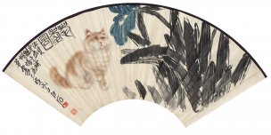 近现代 齐白石 曹克家 耄耋扇面 纸本 50x25[花鸟