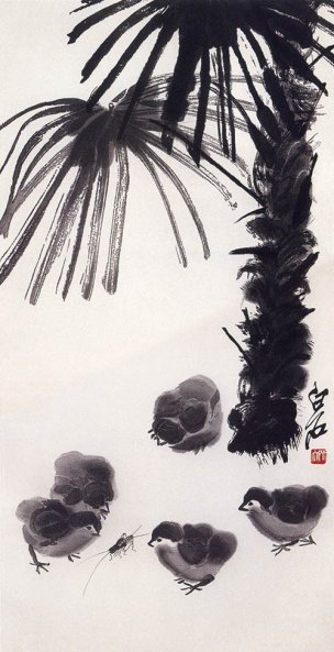 近现代 齐白石 棕榈小鸡[走兽]