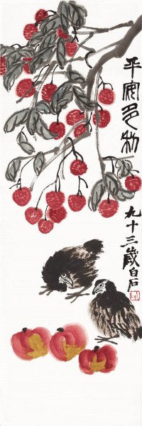 近现代 齐白石 平安多利图 修 39x101[花鸟]