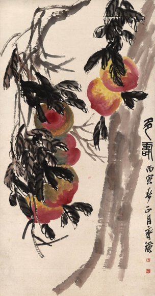 近现代 齐白石 多寿图 68x130[花鸟]