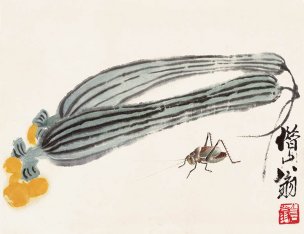 近现代 齐白石 册页-丝瓜蝈蝈-J-2 30x23[其它]