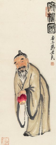 近现代 齐白石 偷桃图 43x109[人物]