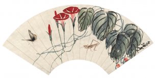近现代 齐白石 1865-齐白石-扇面 蟋蟀蝴蝶扇[花鸟