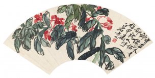 近现代 齐白石 1865-齐白石-扇面 花繁叶盛扇[花鸟