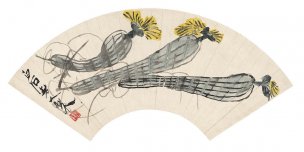 近现代 齐白石 1865-齐白石-扇面 清香丝瓜扇[花鸟