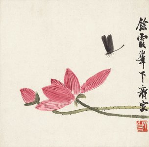 近现代 齐白石 1-蜻蜓荷花图 纸本34.5x34.5[花鸟]