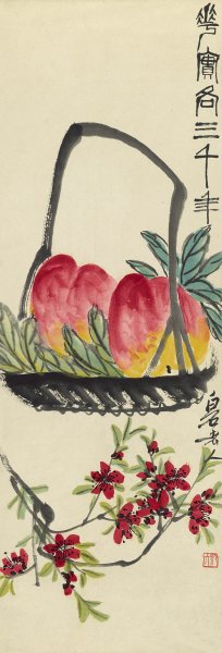 近现代 齐白石 三千寿桃 27x73[花鸟]