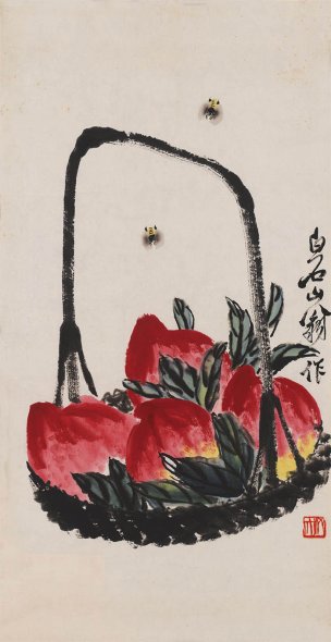 近现代 齐白石 一篮寿桃 33x68[花鸟] 