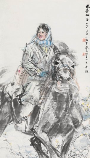 近现代 黄胄 飞雪迎春 90×159[人物] 