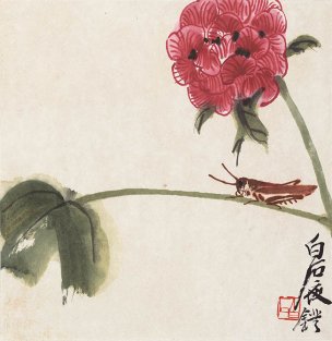 近现代 齐白石 -956蚱蜢图 33x33[花鸟] 