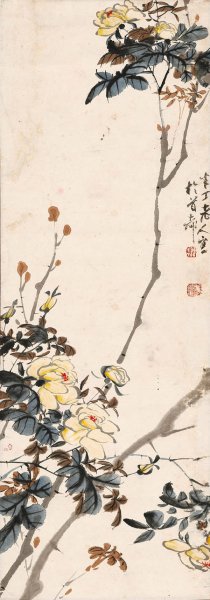 近现代 陈半丁 蔷薇花图轴 82x29[花鸟]
