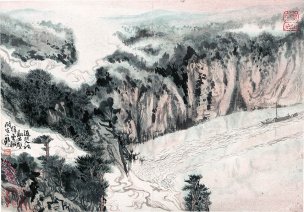 近现代 陆俨少 返照入江翻江壁42x30[山水]