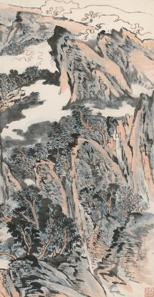 近现代 陆俨少 雨季-1-2 73X140[山水]