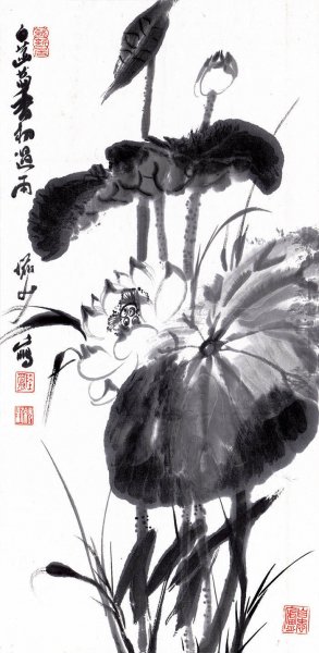 近现代 陆俨少 白菡萏香初过雨 40X69[花鸟]