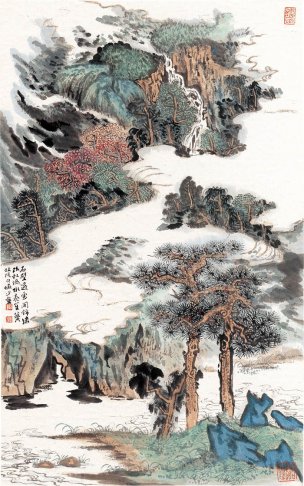 近现代 陆俨少 石壁过云开锦绣 52.1-83.4cm[山水]