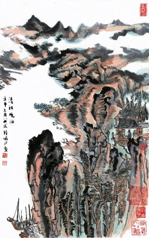 近现代 陆俨少 清江夜泊2 49X77[山水]