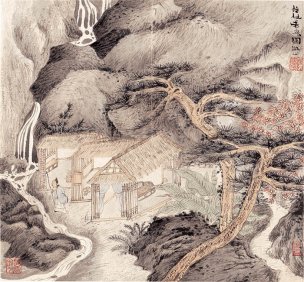 近现代 陆俨少 柱杖看泉29.7-27.63cm[山水] 