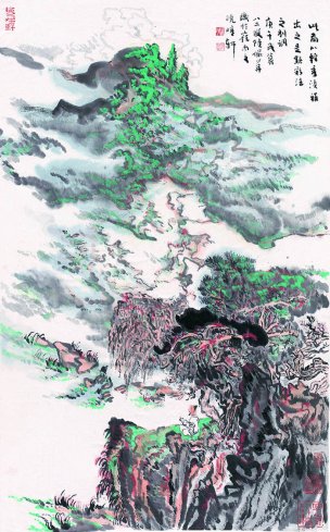 近现代 陆俨少 拟点彩法图2 60X97[山水] 