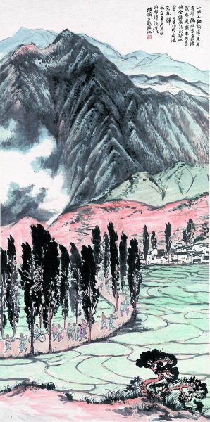 近现代 陆俨少 山市人初散2 69X139[山水]