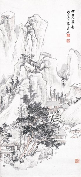 近现代 陆俨少 仿明人笔意图 37X80[山水]