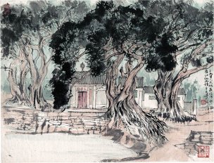 近现代 陆俨少 三元里人民抗英46x35[山水]