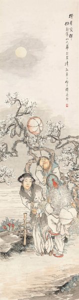 近现代 钱惠安 灯月交辉 48x180[人物]