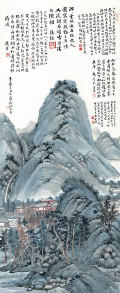近现代 金城 仿陈汝言山水轴 纸本47.5x115.1[山水