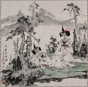 近现代 金永辉 吹箫女 调色 69X69[人物]
