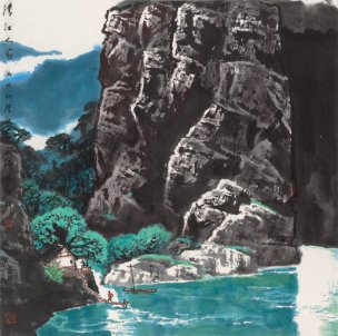 近现代 邵声朗 清江人家 65x65[山水] 