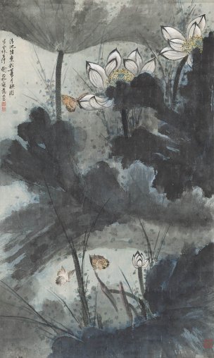 近现代 谢稚柳 荷花图轴86X51[花鸟] 
