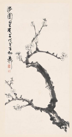 近现代 谢稚柳 墨梅图轴 38x72[花鸟]