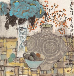 近现代 袁野 春如旧人空瘦满 60x60[花鸟]