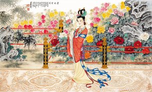 近现代 蔡云 贵妃赏花 58x35 [人物]