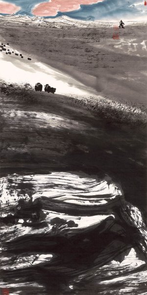 近现代 蒋志鑫 西部山水 68x137[山水]