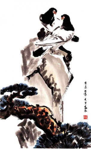近现代 蒋兆和 双鸽[花鸟]